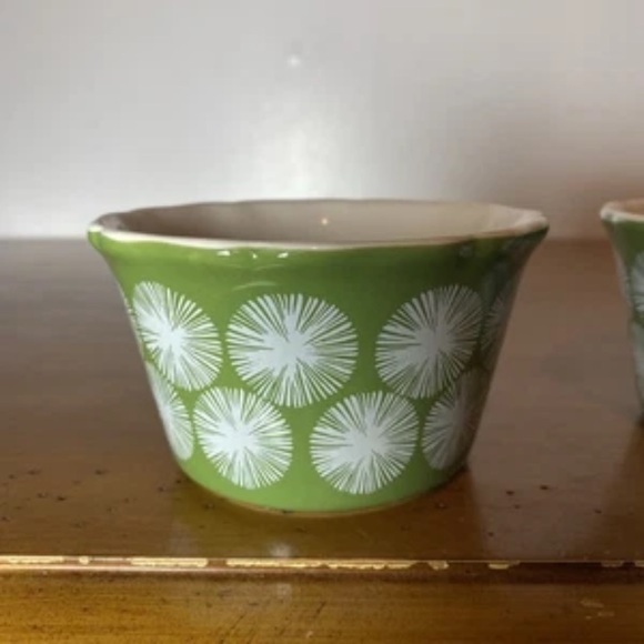 Pioneer Woman Flea Market Ramekins 4" Green Floral Burst Set Of 2 Rare New - Picture 7 of 10